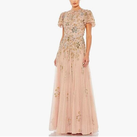 Mac Duggal 5717 Mesh Dress for Evening - Elegant A-Line Dress AUTHENTIC